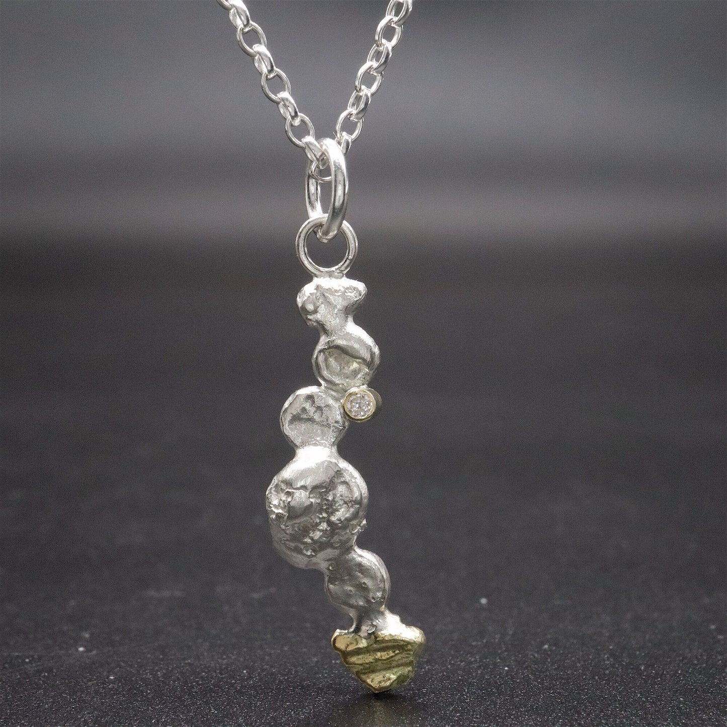 Diamond set, gold and silver pendant - Stepping Stones handmade original jewellery design. Ref JF02