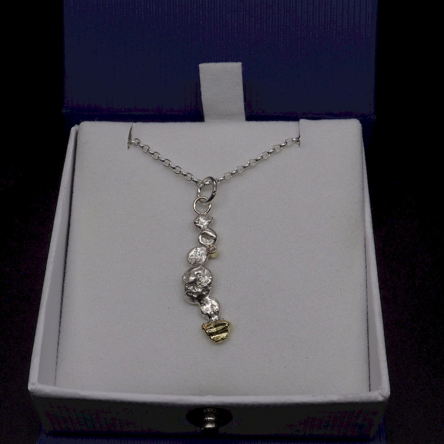 Diamond set, gold and silver pendant - Stepping Stones handmade original jewellery design. Ref JF02