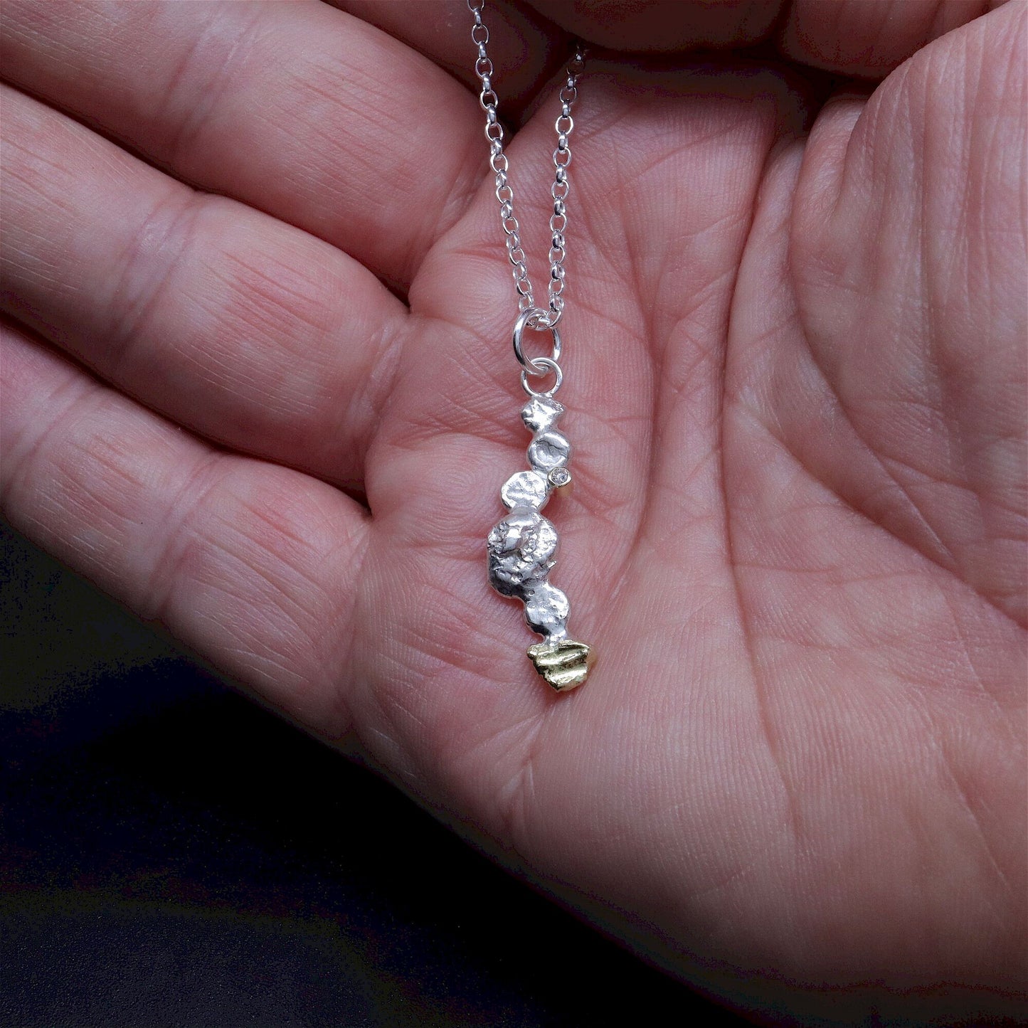 Diamond set, gold and silver pendant - Stepping Stones handmade original jewellery design. Ref JF02