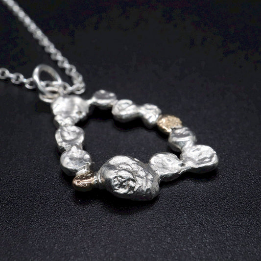 Silver and gold oval pendant - Stepping Stones handmade original jewellery design. Ref JF05