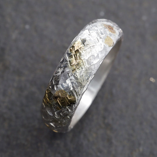 Silver Sunrise 6mm wedding ring with rustic hammered surface. Original design handmade band