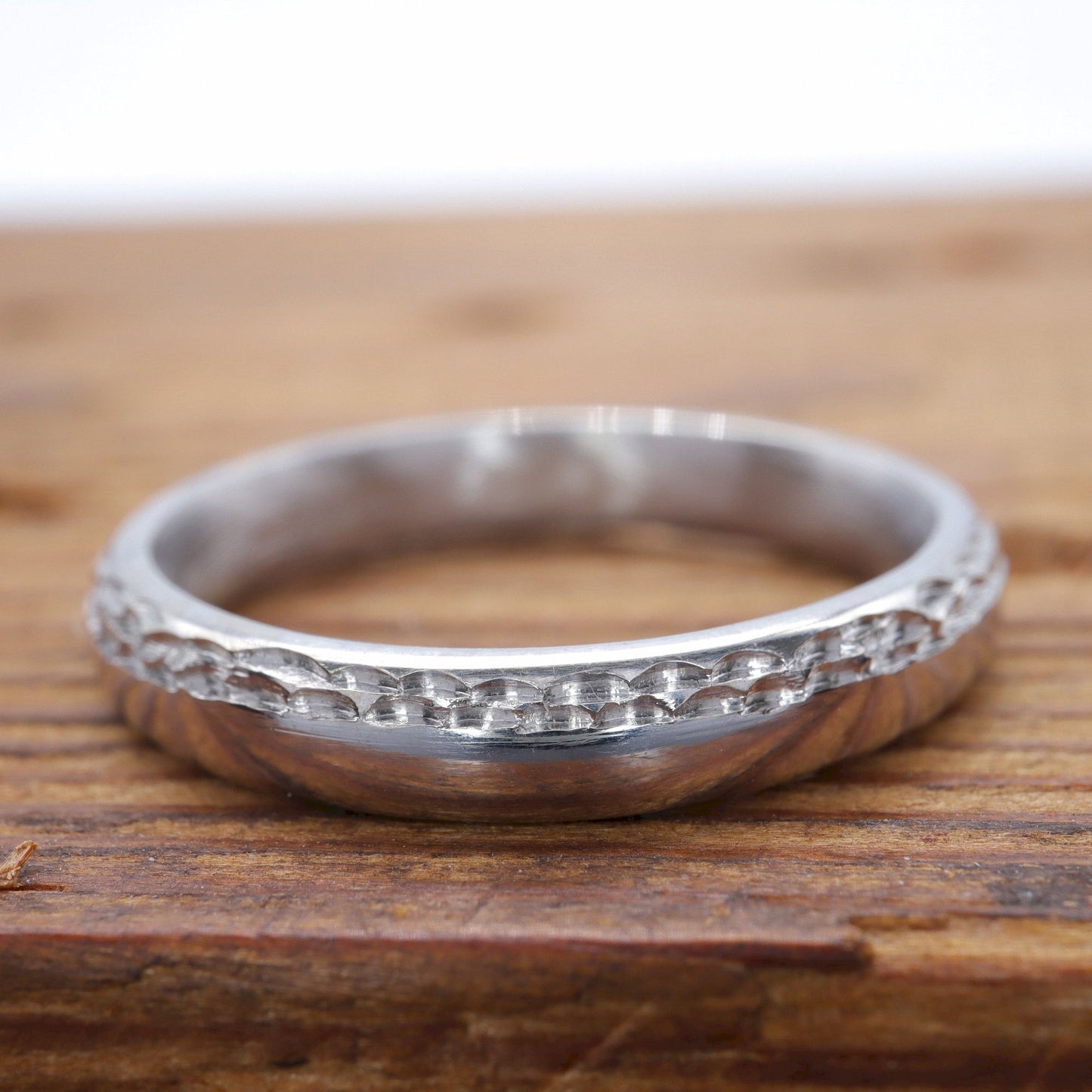 White gold thin wedding ring, Ullswater designer band.