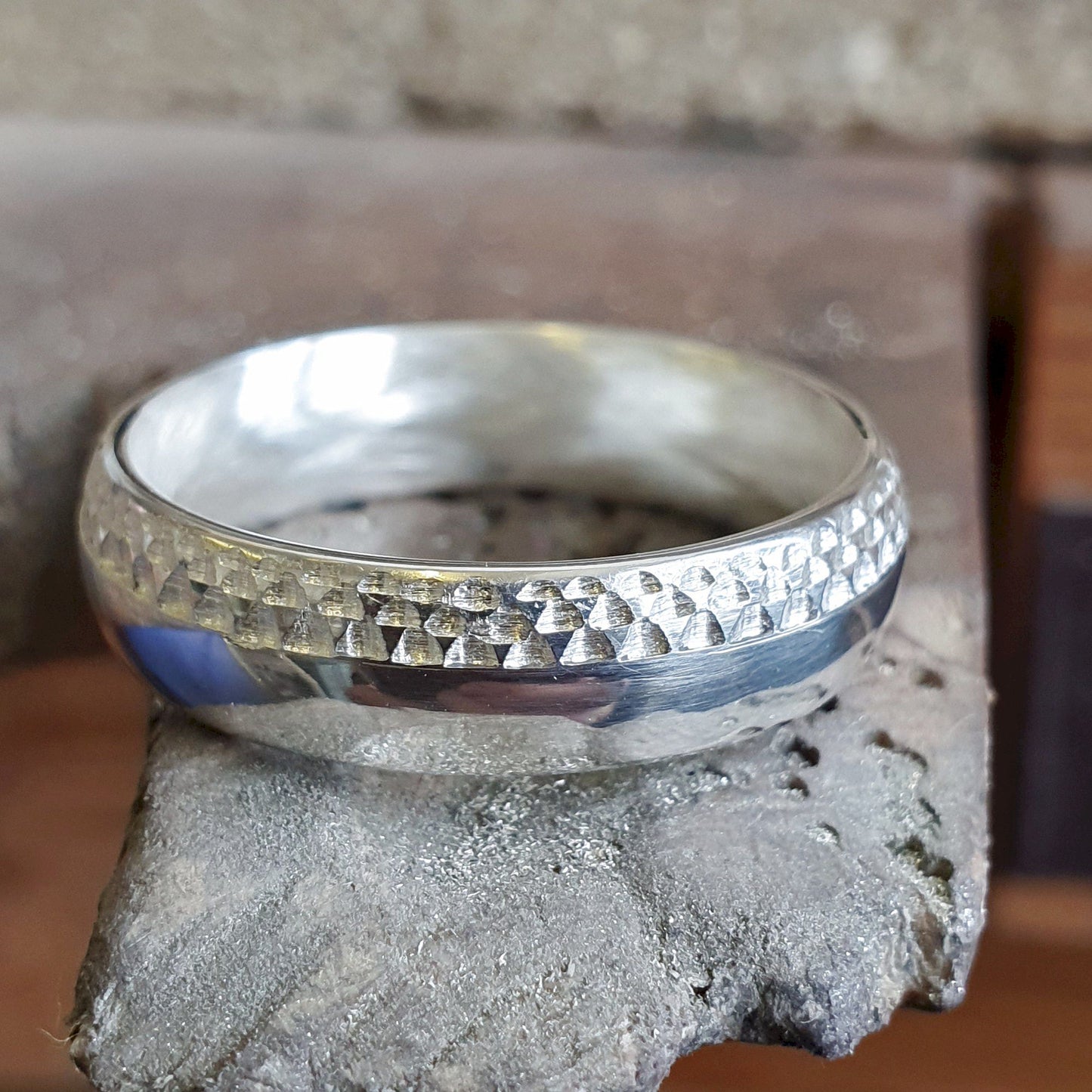 White gold broad wedding ring, Ullswater designer band.