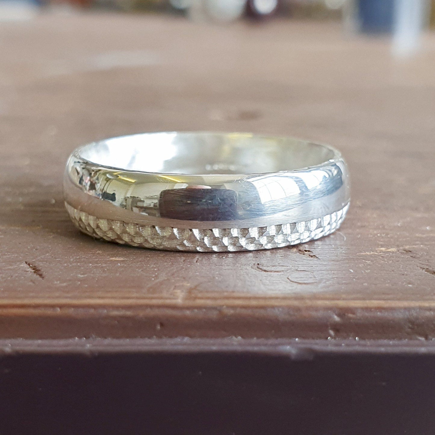 White gold broad wedding ring, Ullswater designer band.