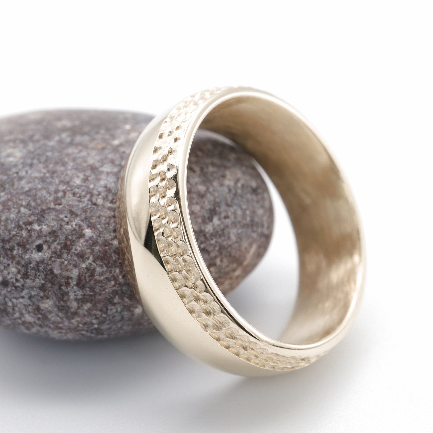 Yellow gold broad wedding ring, Ullswater designer band.