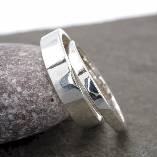 Matching Water Ripples silver hammered wedding ring set