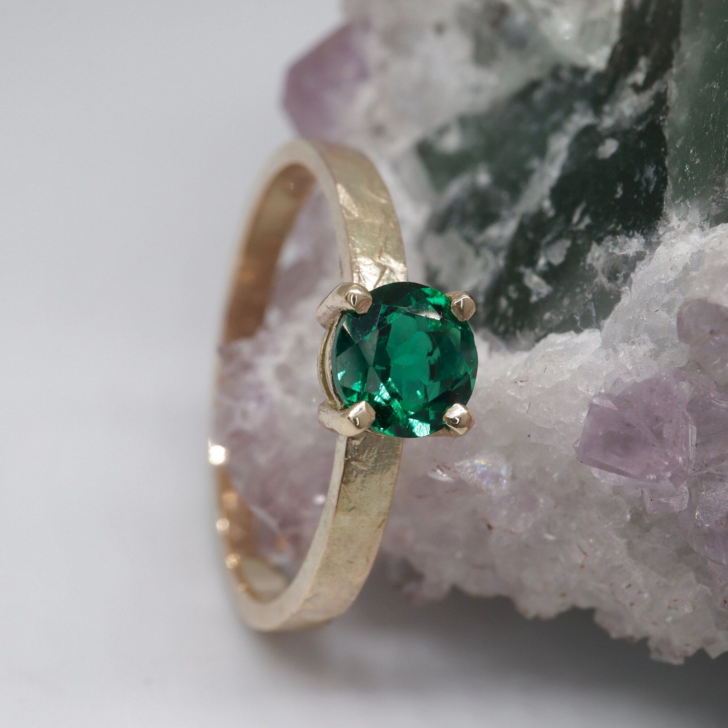 Emerald solitaire gold ring, Windermere design