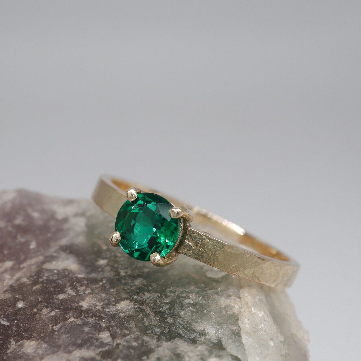 Emerald solitaire gold ring, Windermere design