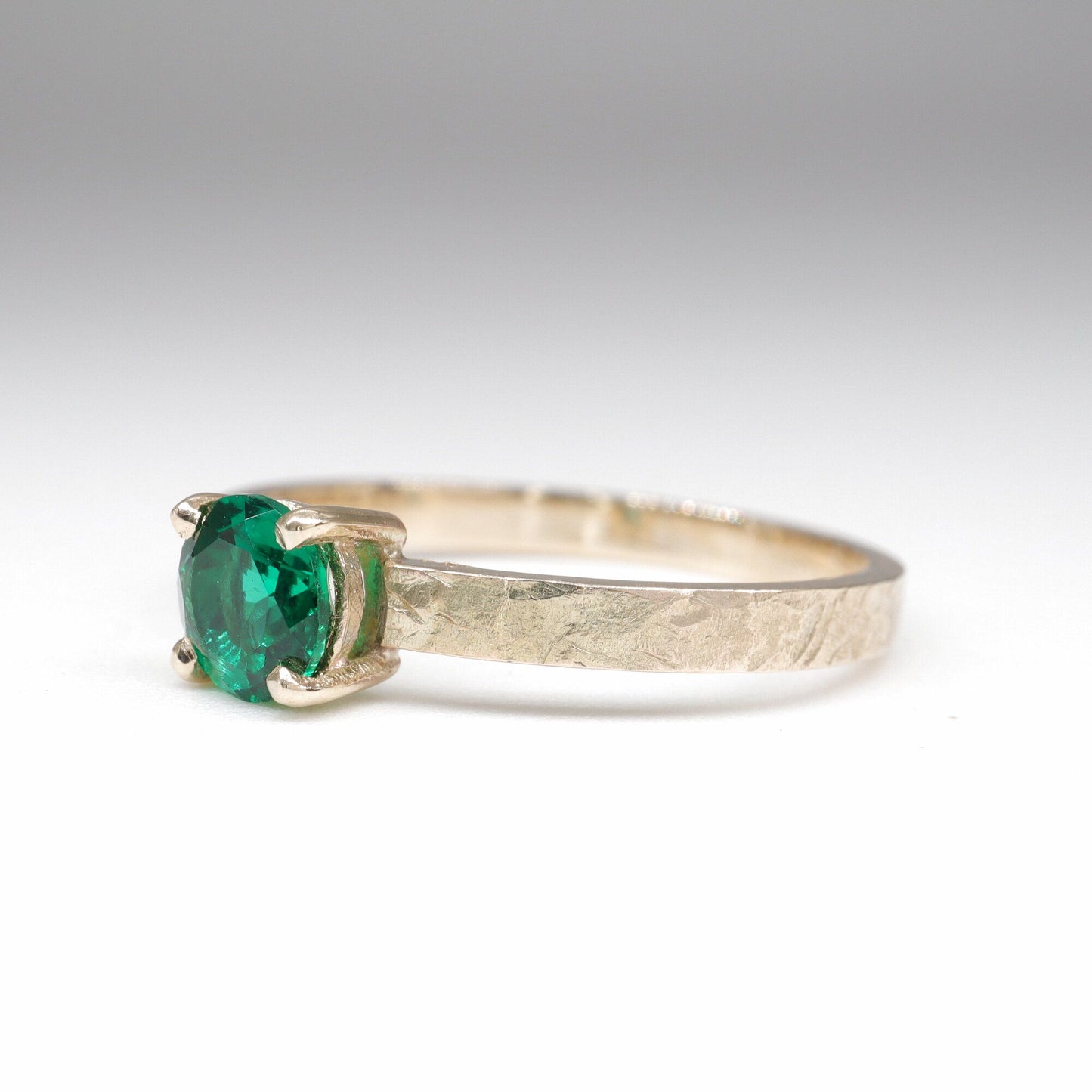 Emerald solitaire gold ring, Windermere design