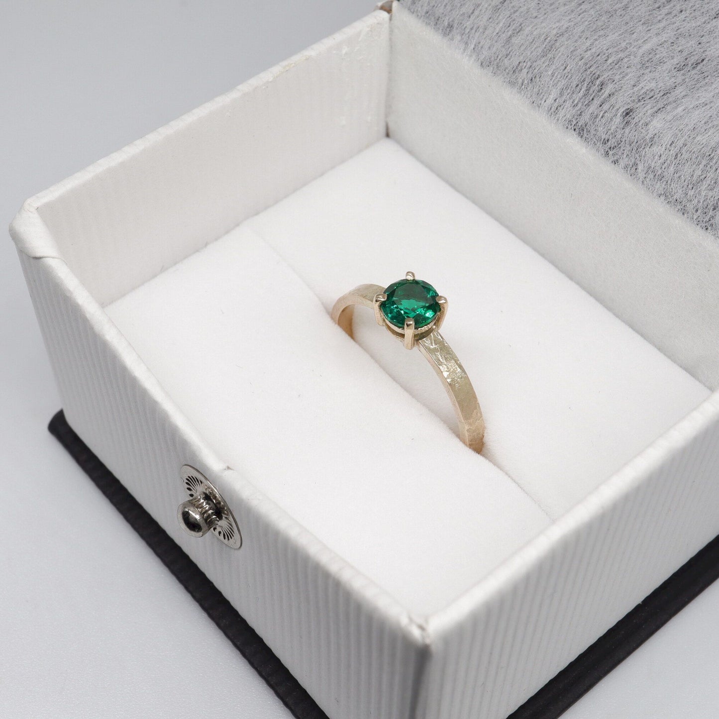 Emerald solitaire gold ring, Windermere design