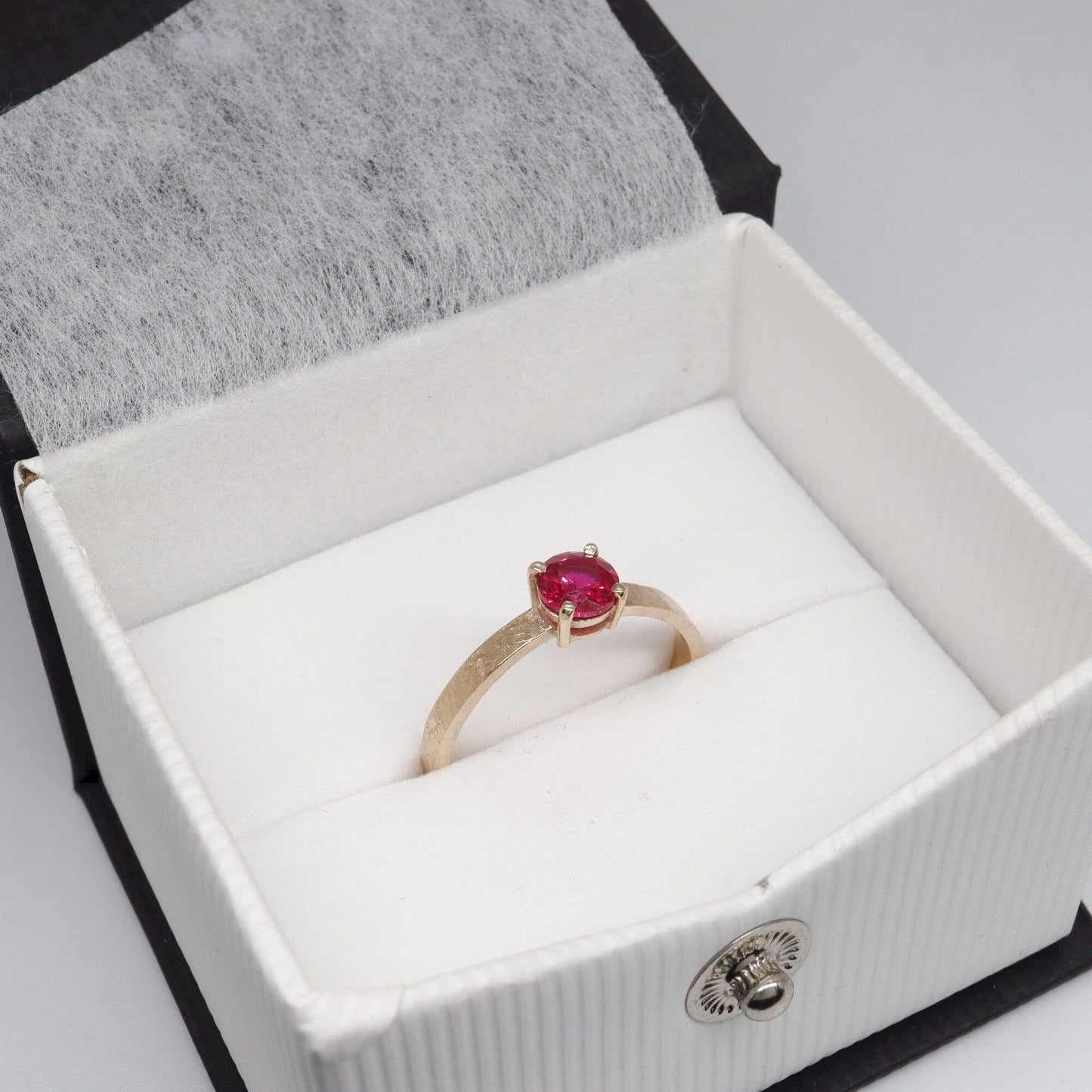 Ruby solitaire gold ring, Windermere design