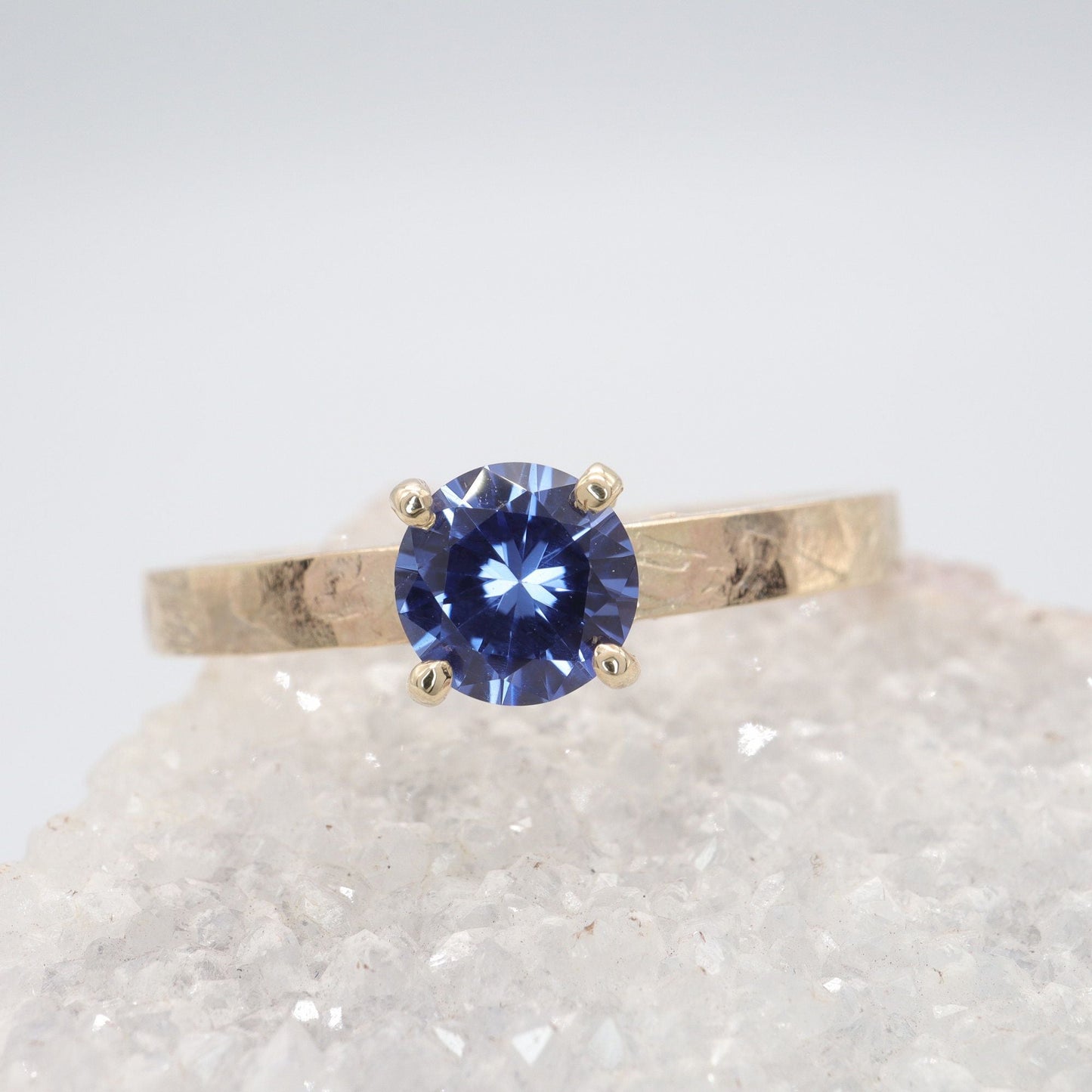 Blue sapphire solitaire gold ring, Windermere design