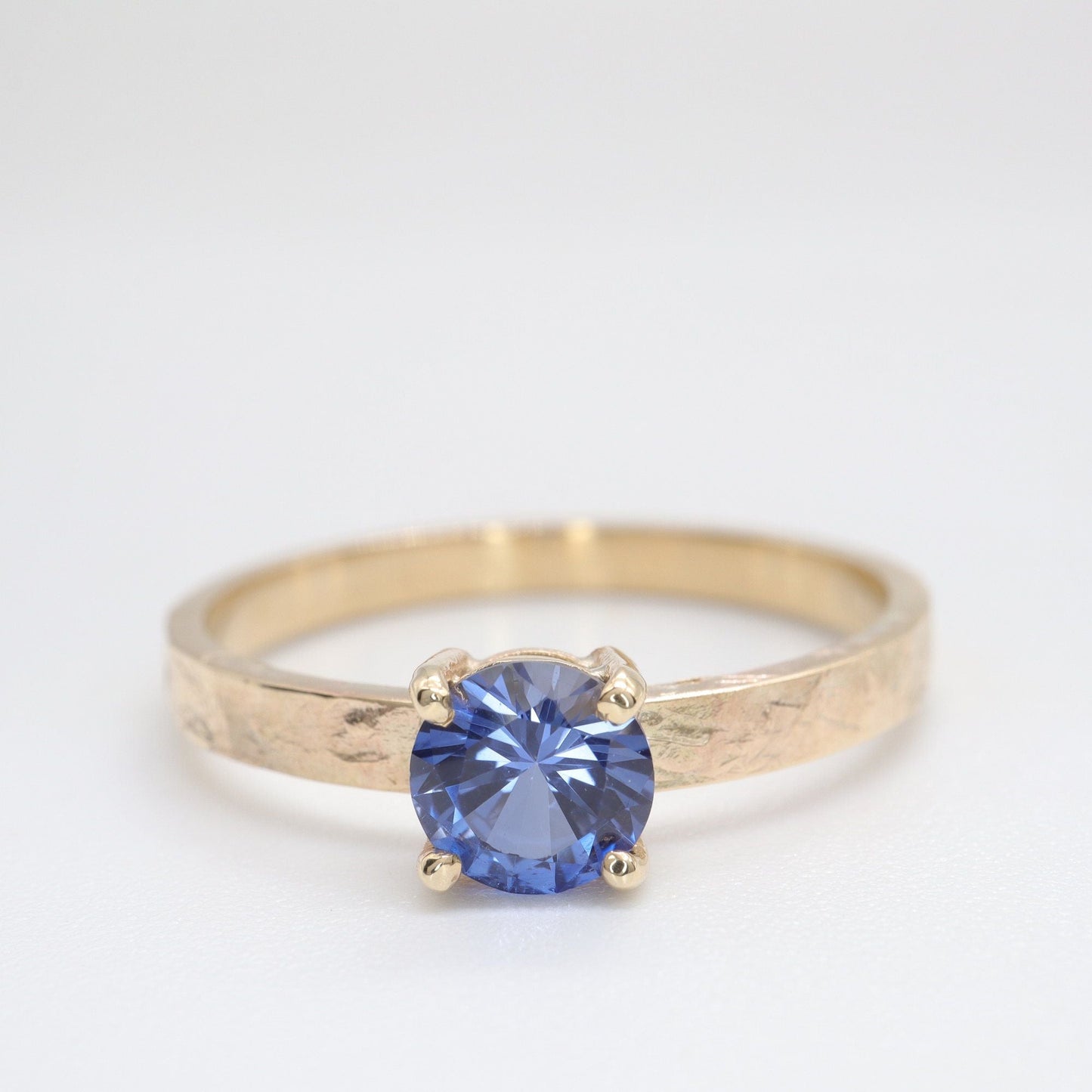 Blue sapphire solitaire gold ring, Windermere design