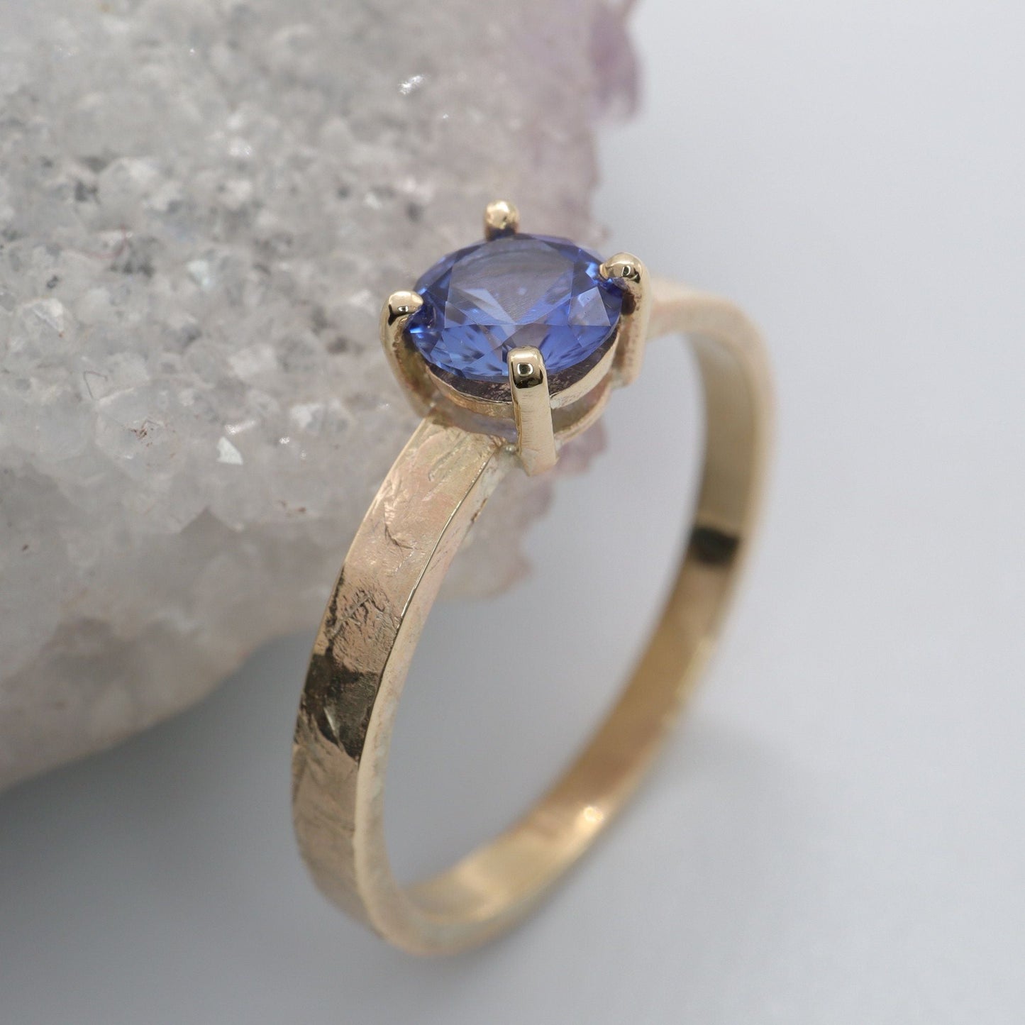 Blue sapphire solitaire gold ring, Windermere design