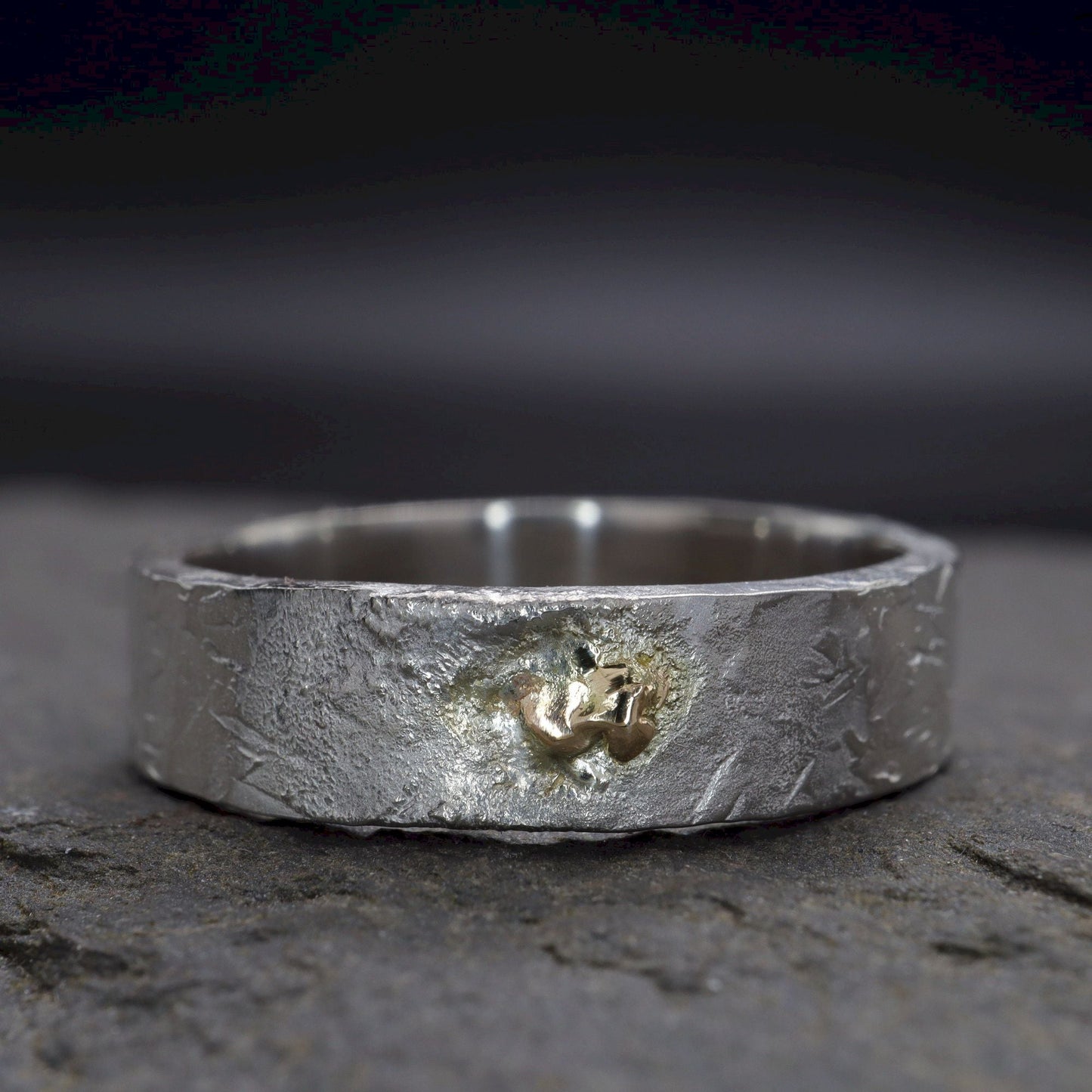 Silver and gold ring - hammered textured band - Windermere Sunspot design.