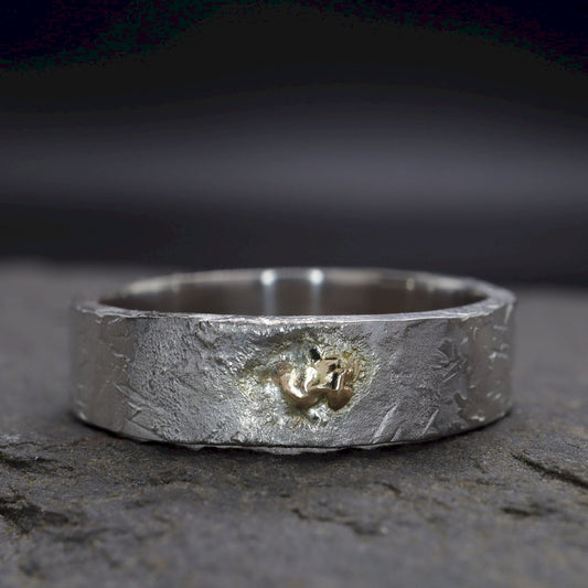 Silver and gold ring - hammered textured band - Windermere Sunspot design.