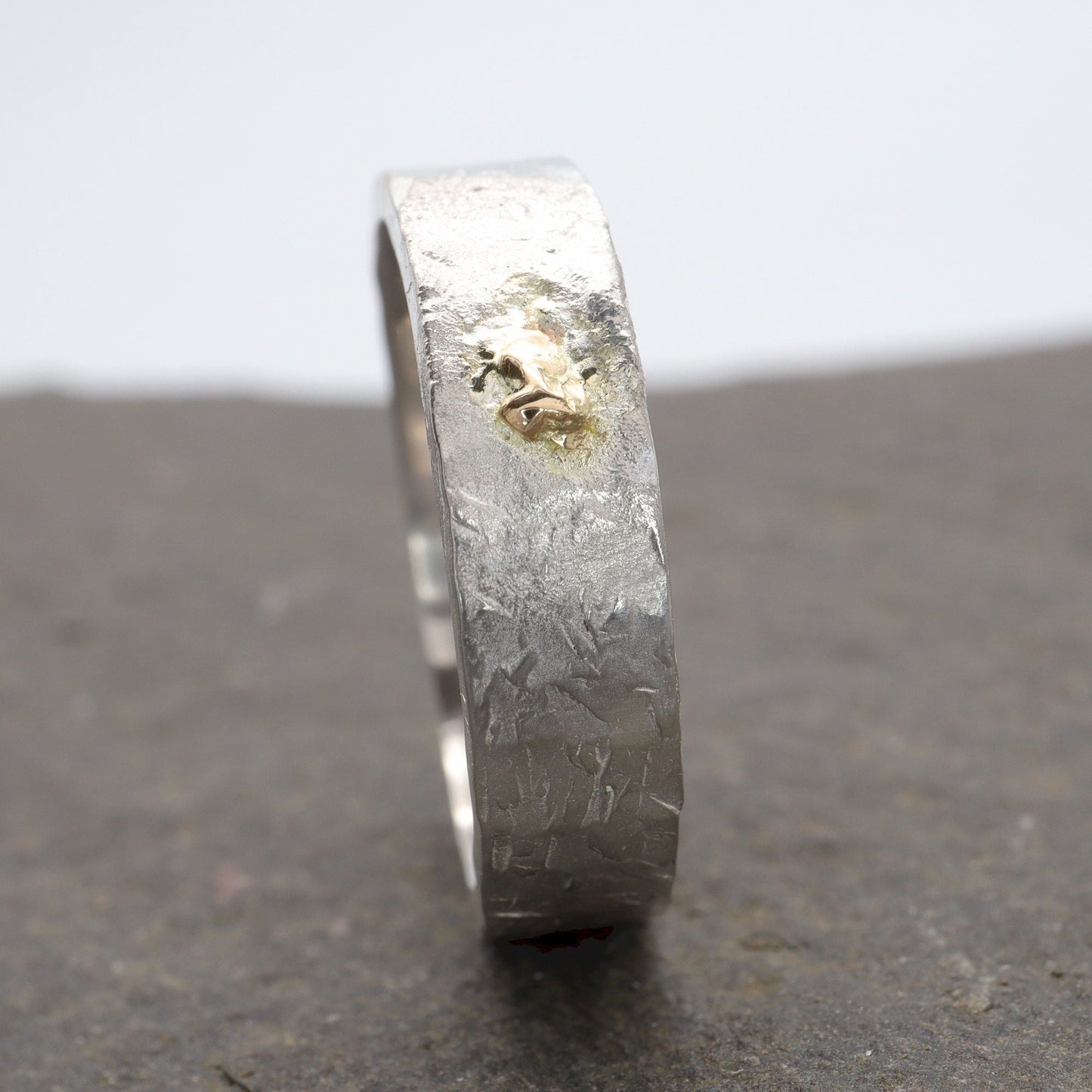 Silver and gold ring - hammered textured band - Windermere Sunspot design.