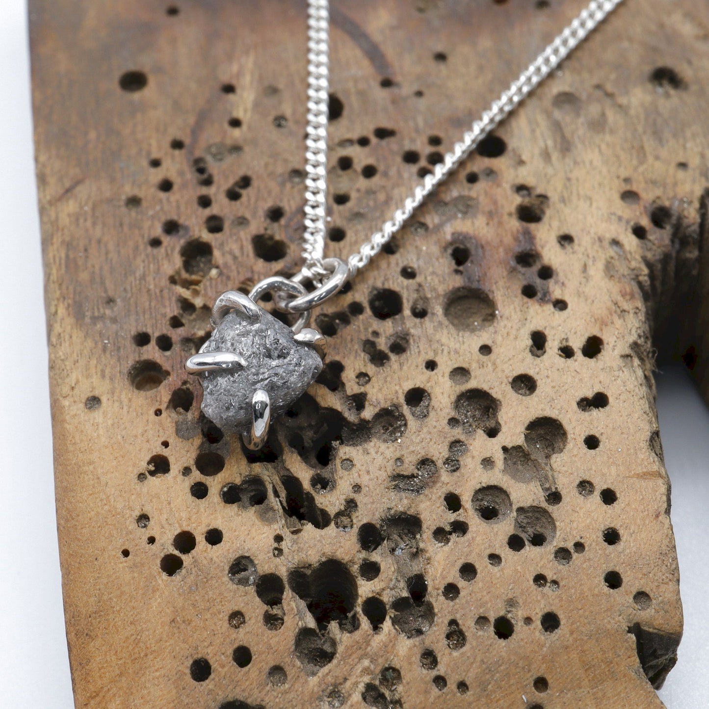 Uncut natural grey diamond handmade pendant