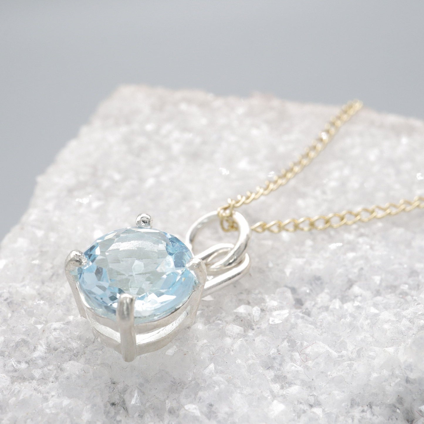 Sky blue Topaz silver and gold handmade drop pendant
