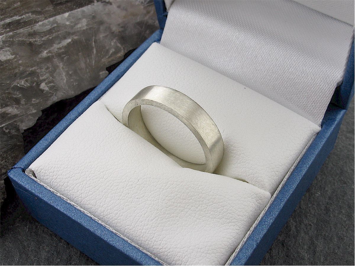 White gold flat broad wedding ring. - Cumbrian Designs