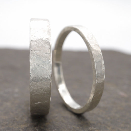 Windermere 9ct white gold wedding ring set - one 3mm size N and one 5mm size U