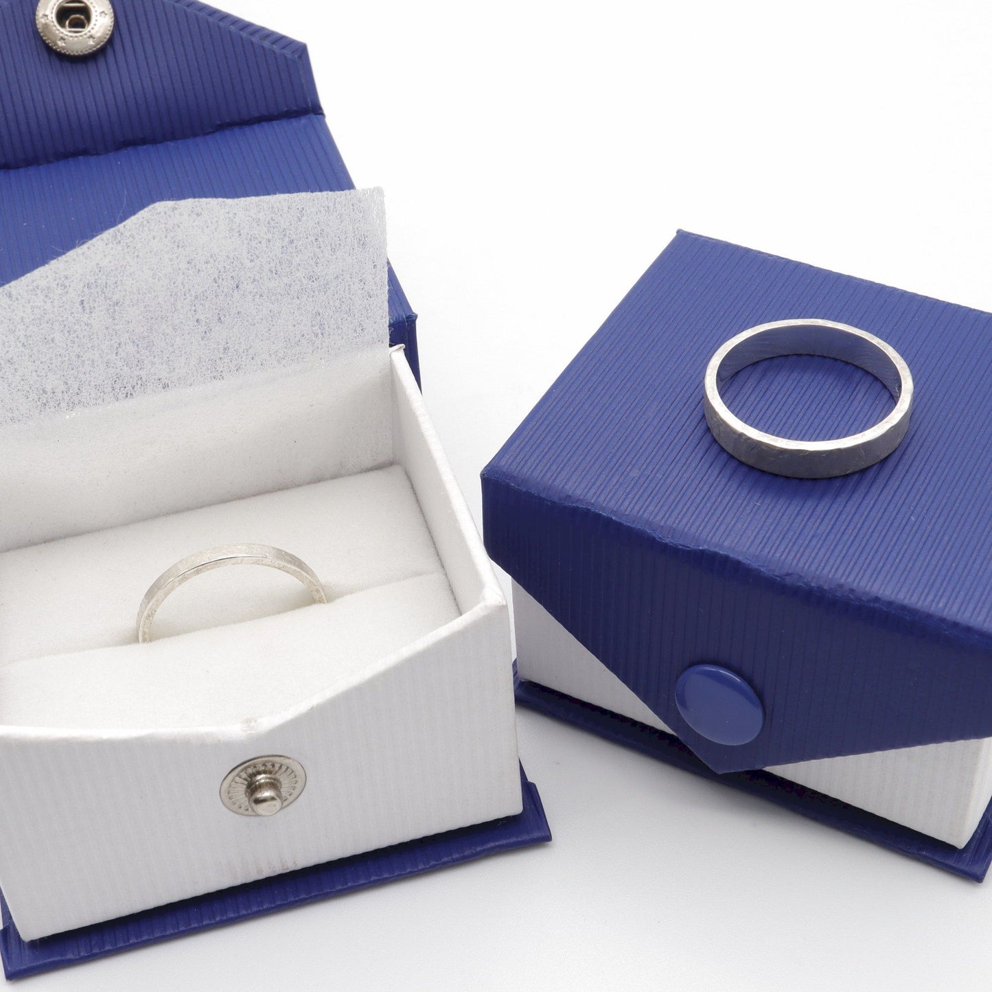 Windermere silver matching wedding ring set - rustic flat hammered textured band - original men`s and women`s design - 2mm and 4mm.