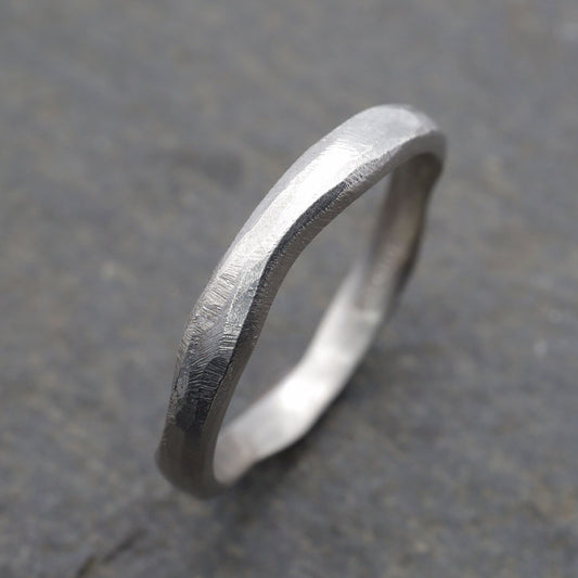 Narrow wedding ring, 18ct white gold Beach Sand design