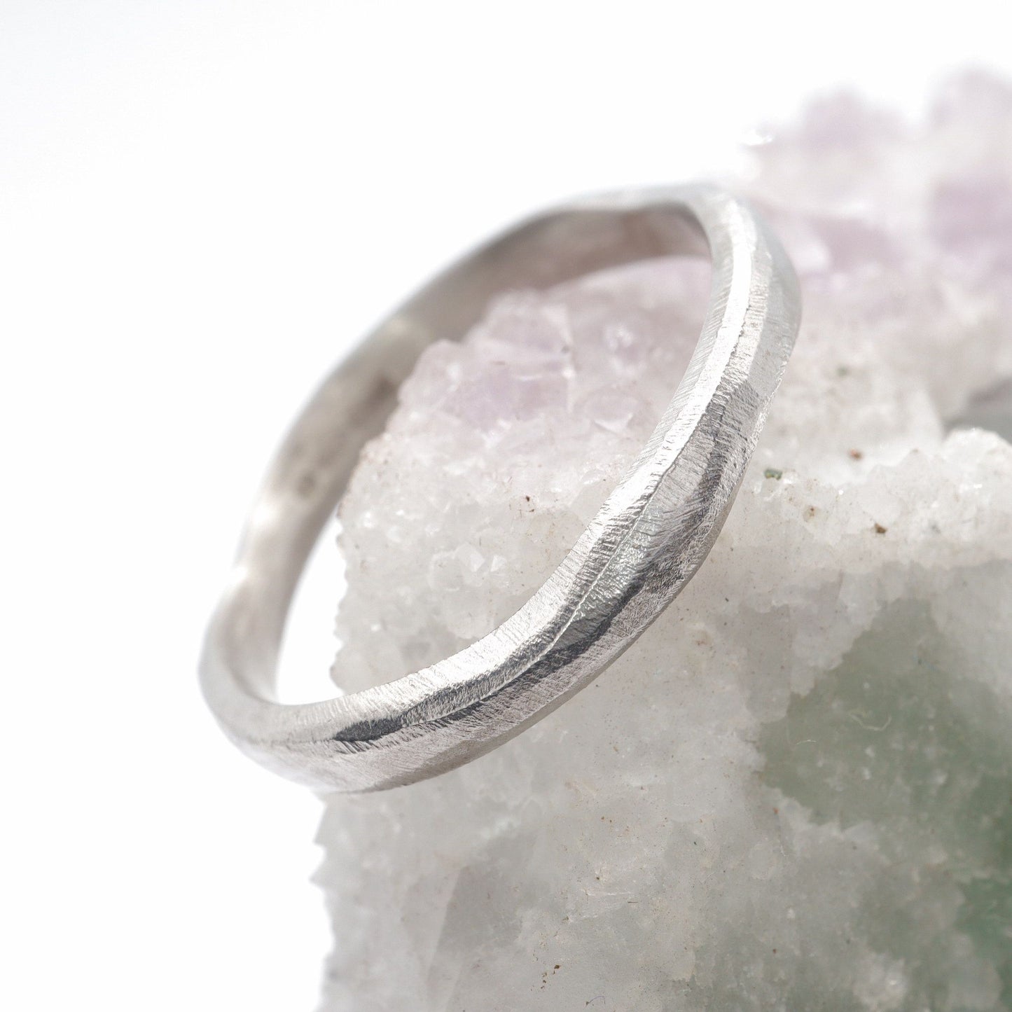 Narrow wedding ring, 18ct white gold Beach Sand design