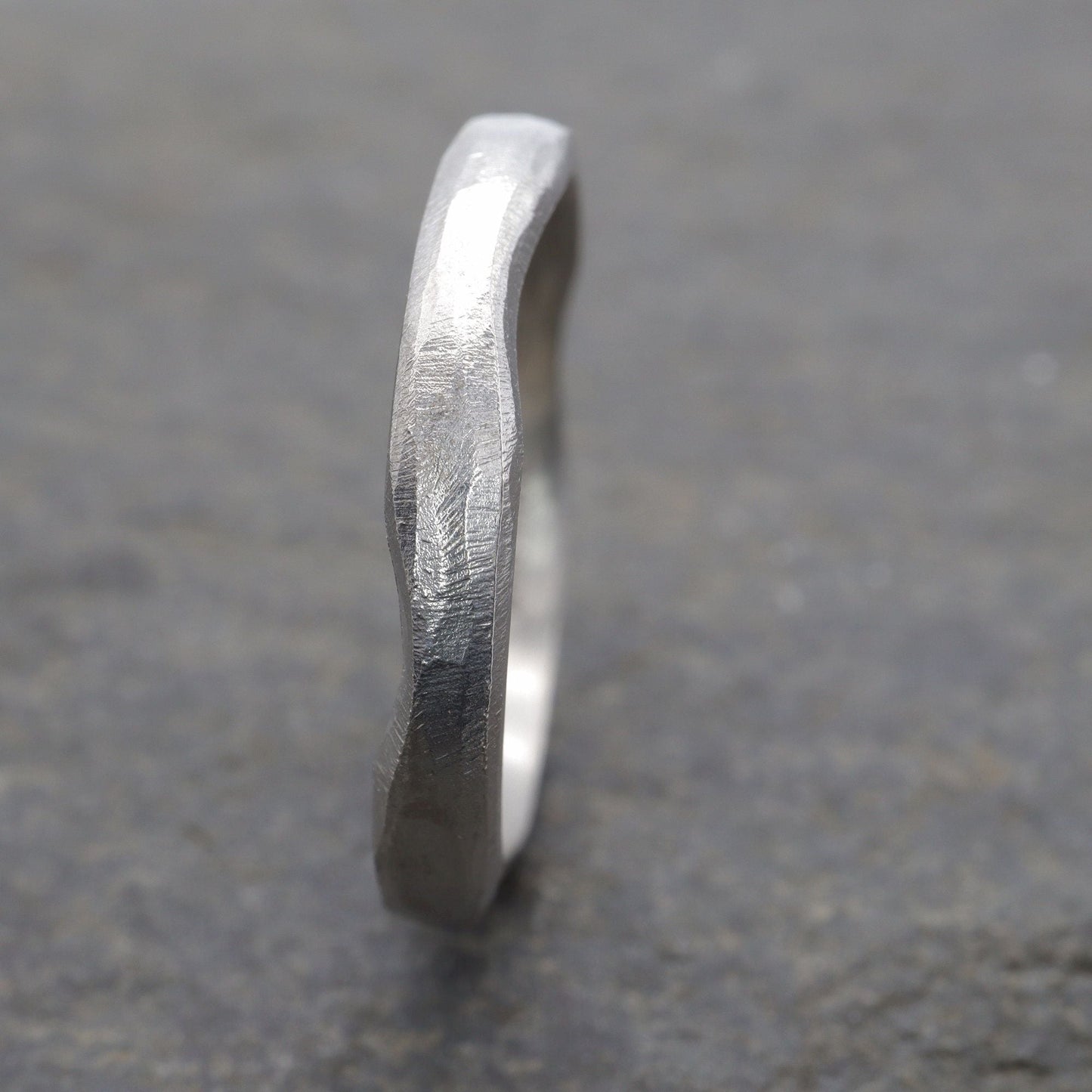 Narrow wedding ring, silver Beach Sand design