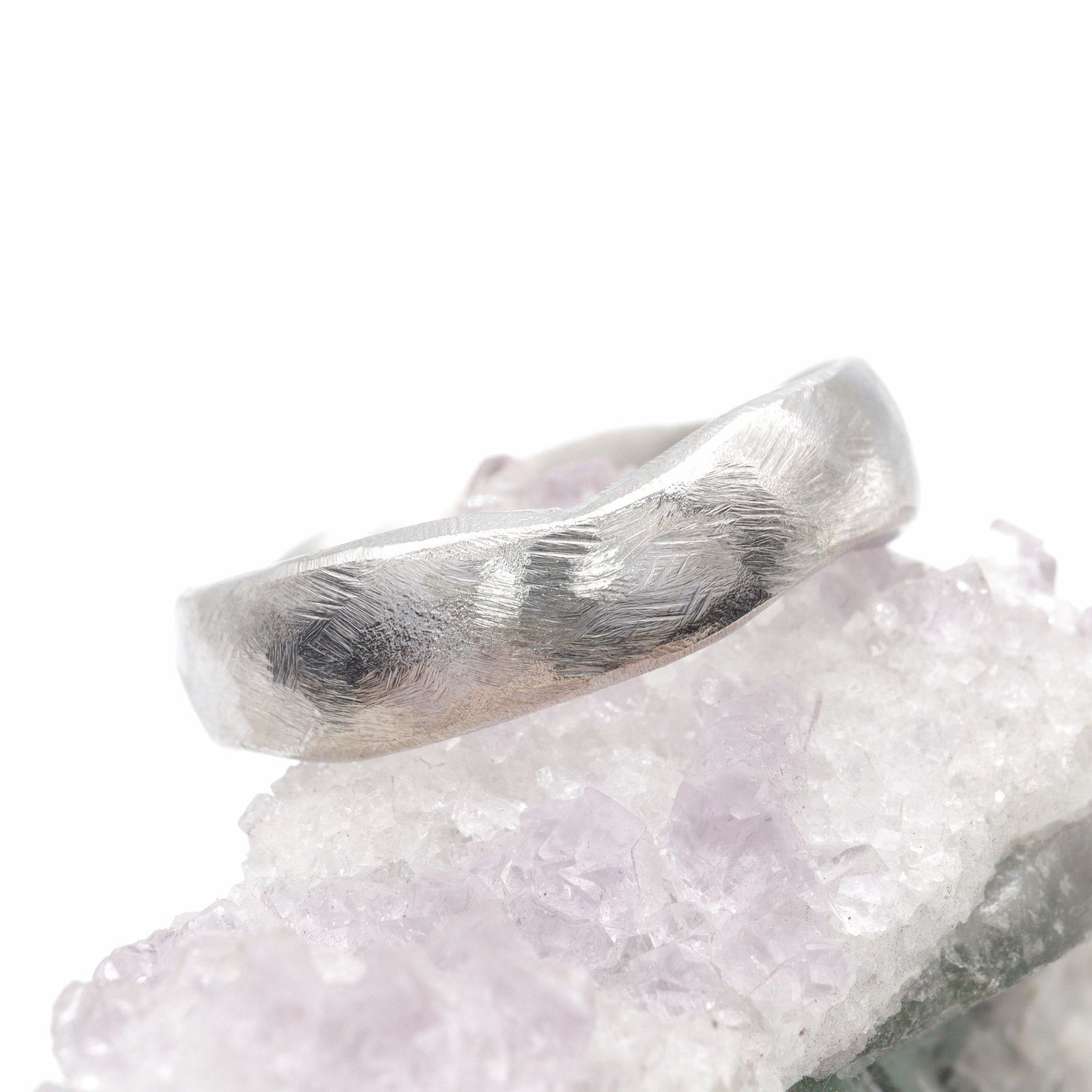 Wedding ring, broad 18ct white gold Beach Sand design