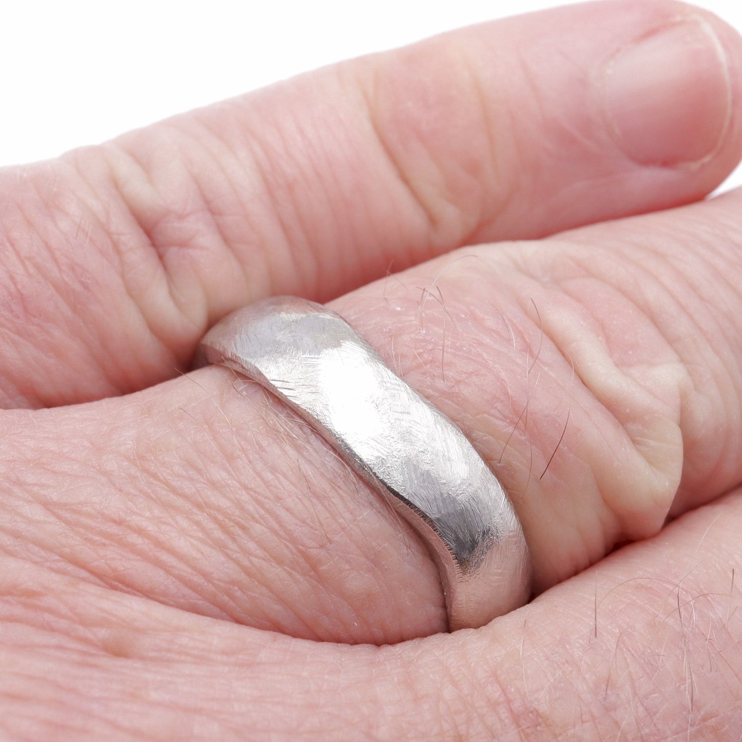 Wedding ring, broad 18ct white gold Beach Sand design