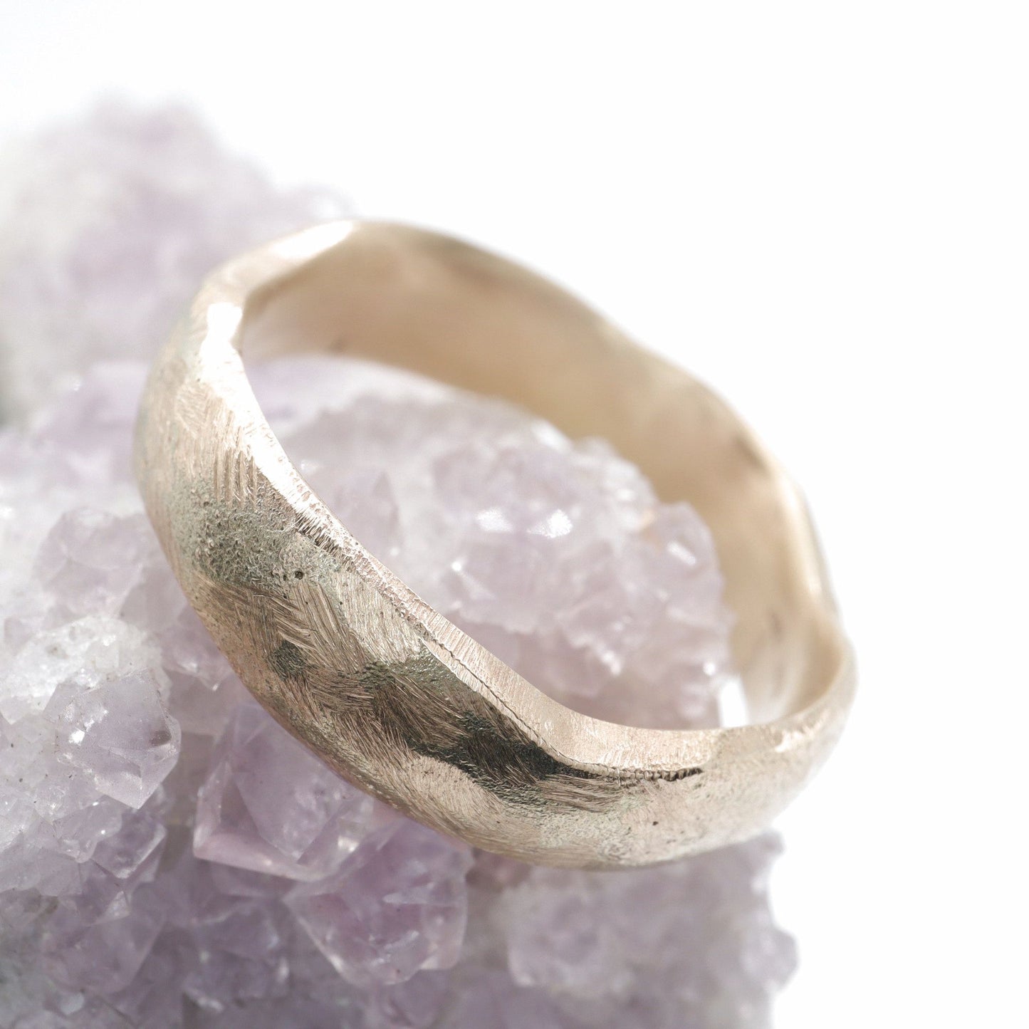 Wedding ring, broad yellow gold Beach Sand design