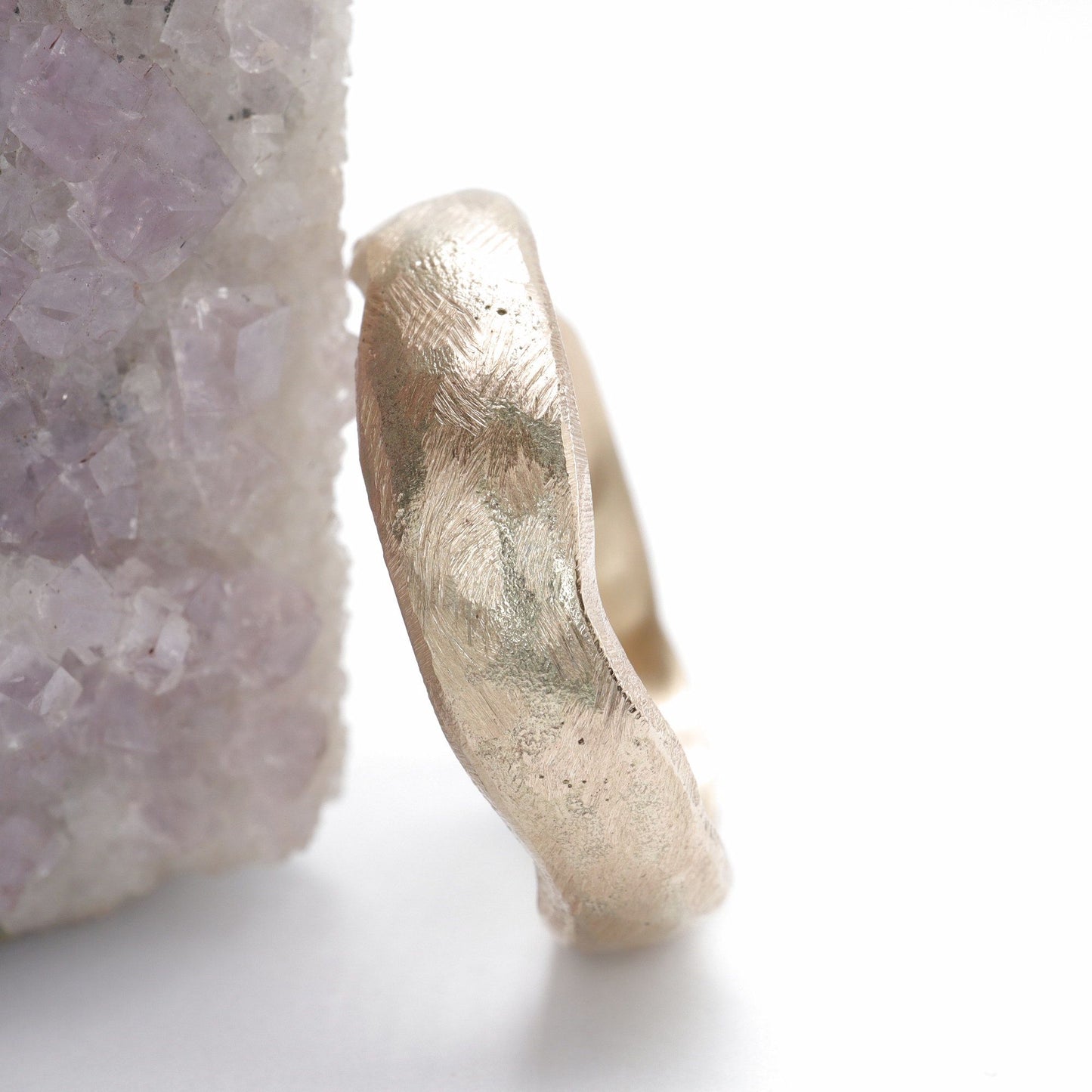 Wedding ring, broad yellow gold Beach Sand design