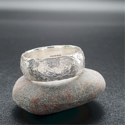 Wedding ring, broad silver Fire hammered design Designer Wedding Rings Wedding Ring