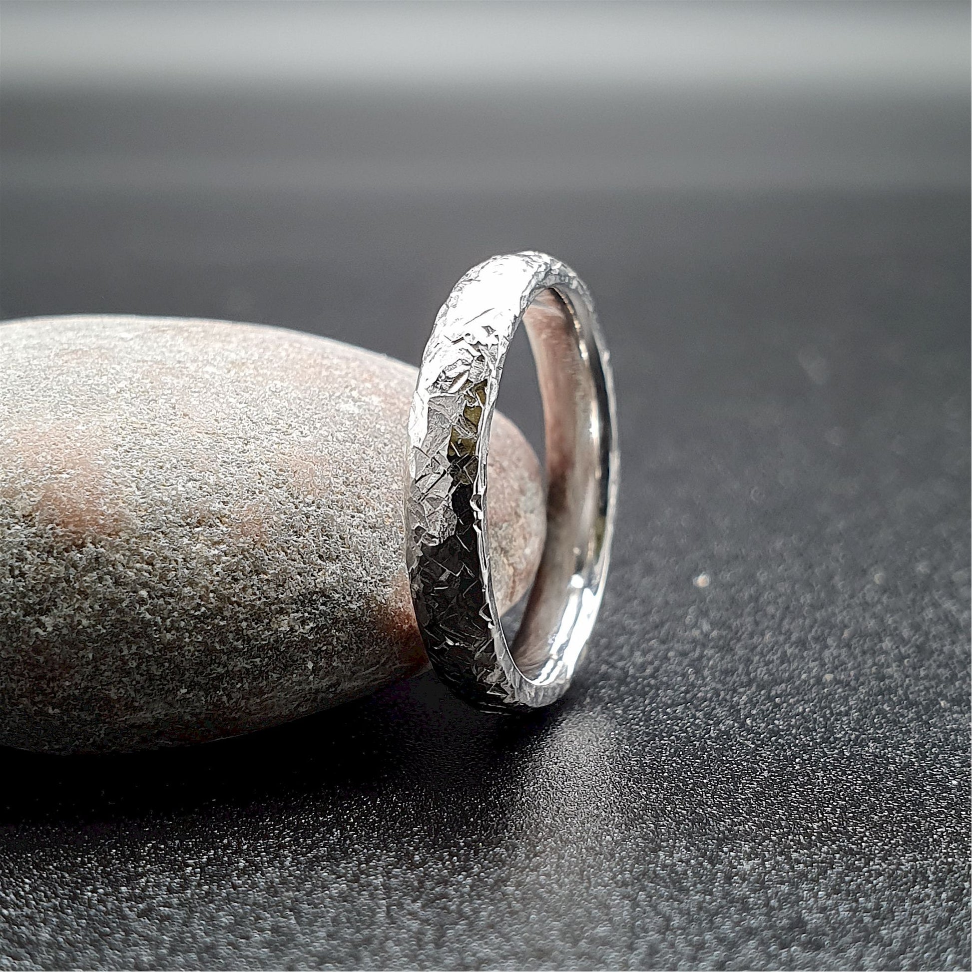 Wedding ring, thin white gold Fire hammered design - Cumbrian Designs