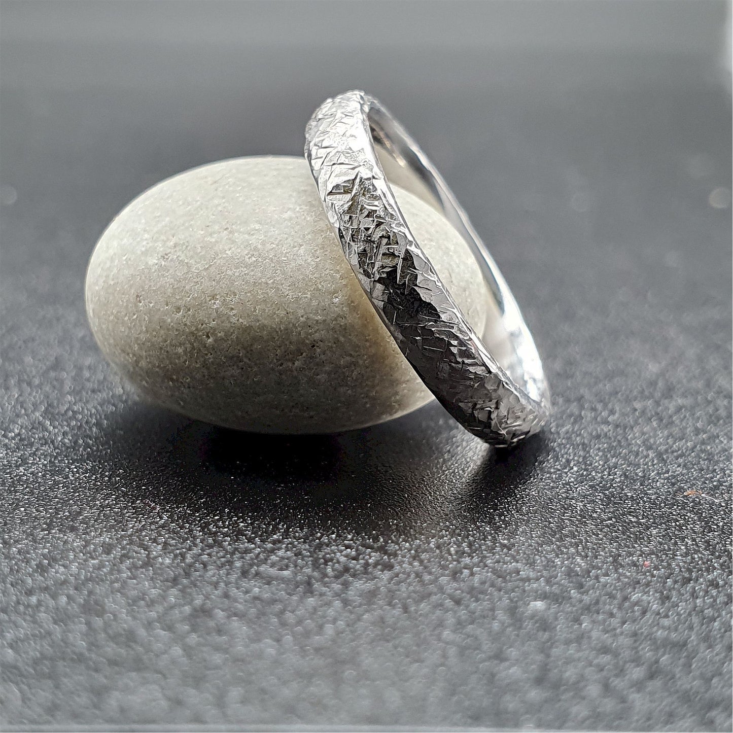 Wedding ring, thin white gold Fire hammered design - Cumbrian Designs