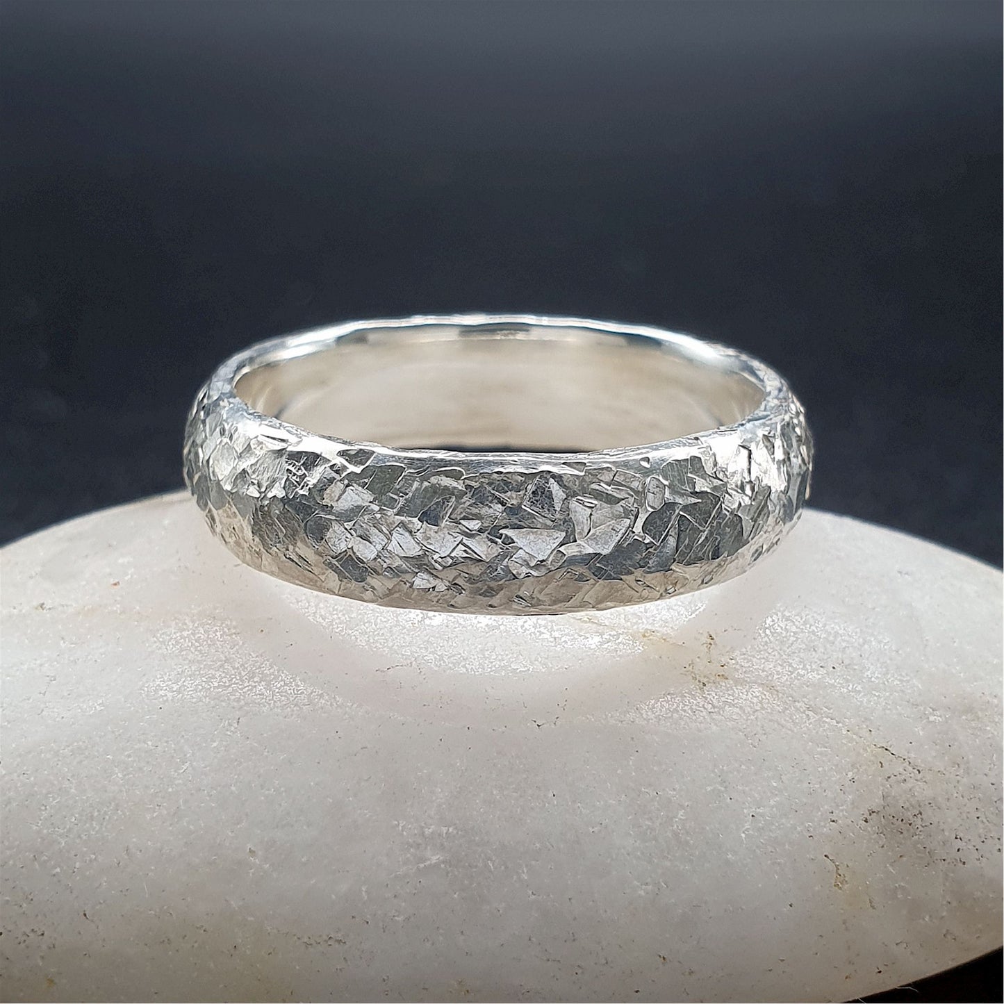 Wedding ring, broad white gold Fire hammered design - Cumbrian Designs