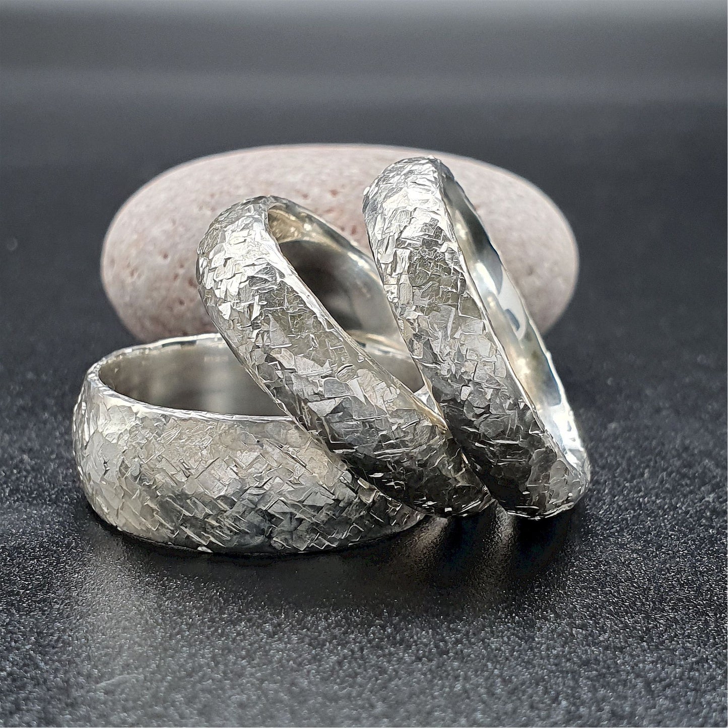 Wedding ring, broad white gold Fire hammered design - Cumbrian Designs