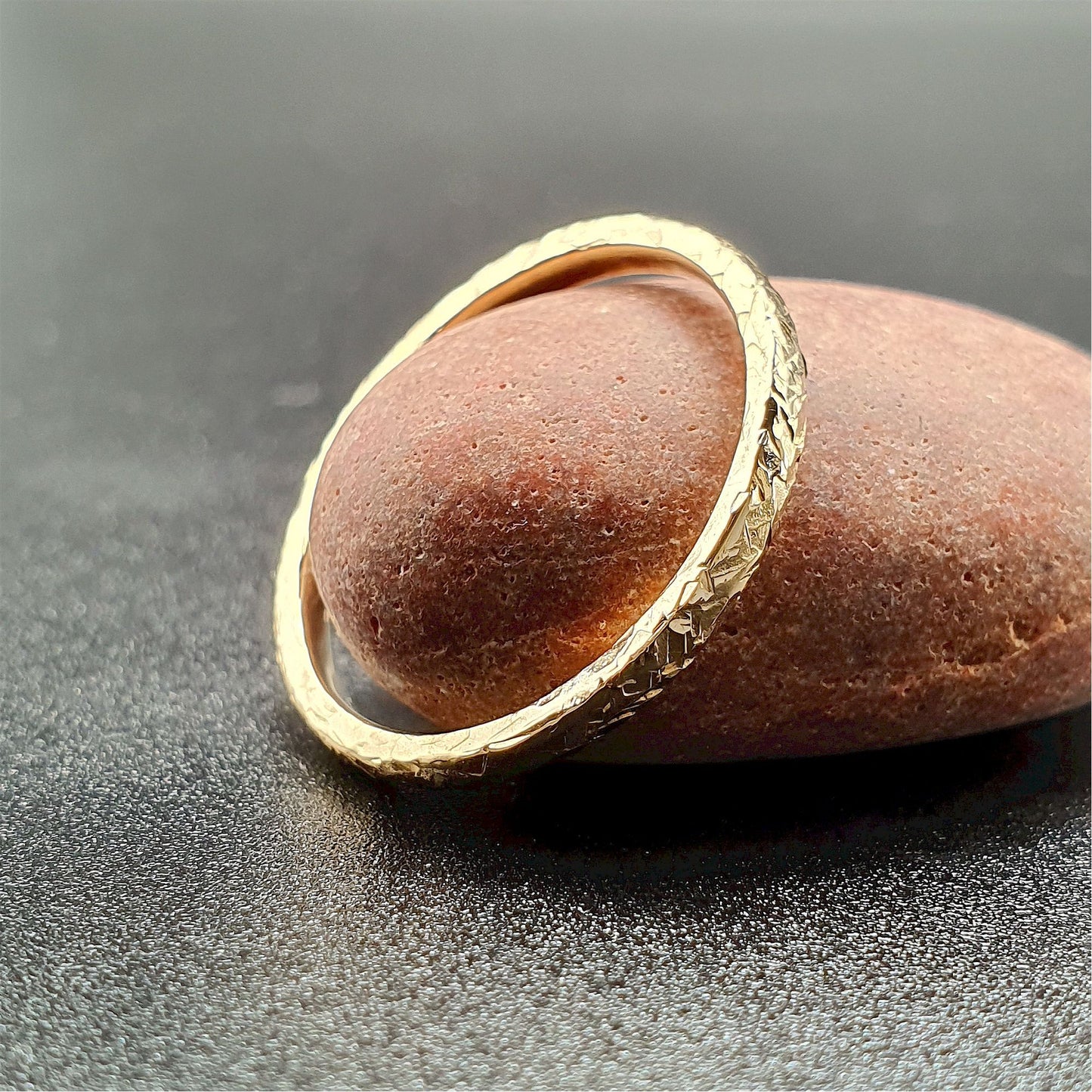 Wedding ring, thin yellow gold Fire hammered design Designer Wedding Rings Wedding Ring
