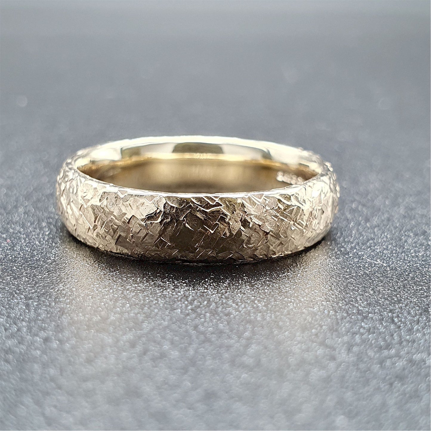Wedding ring, broad yellow gold Fire hammered design Designer Wedding Rings Wedding Ring