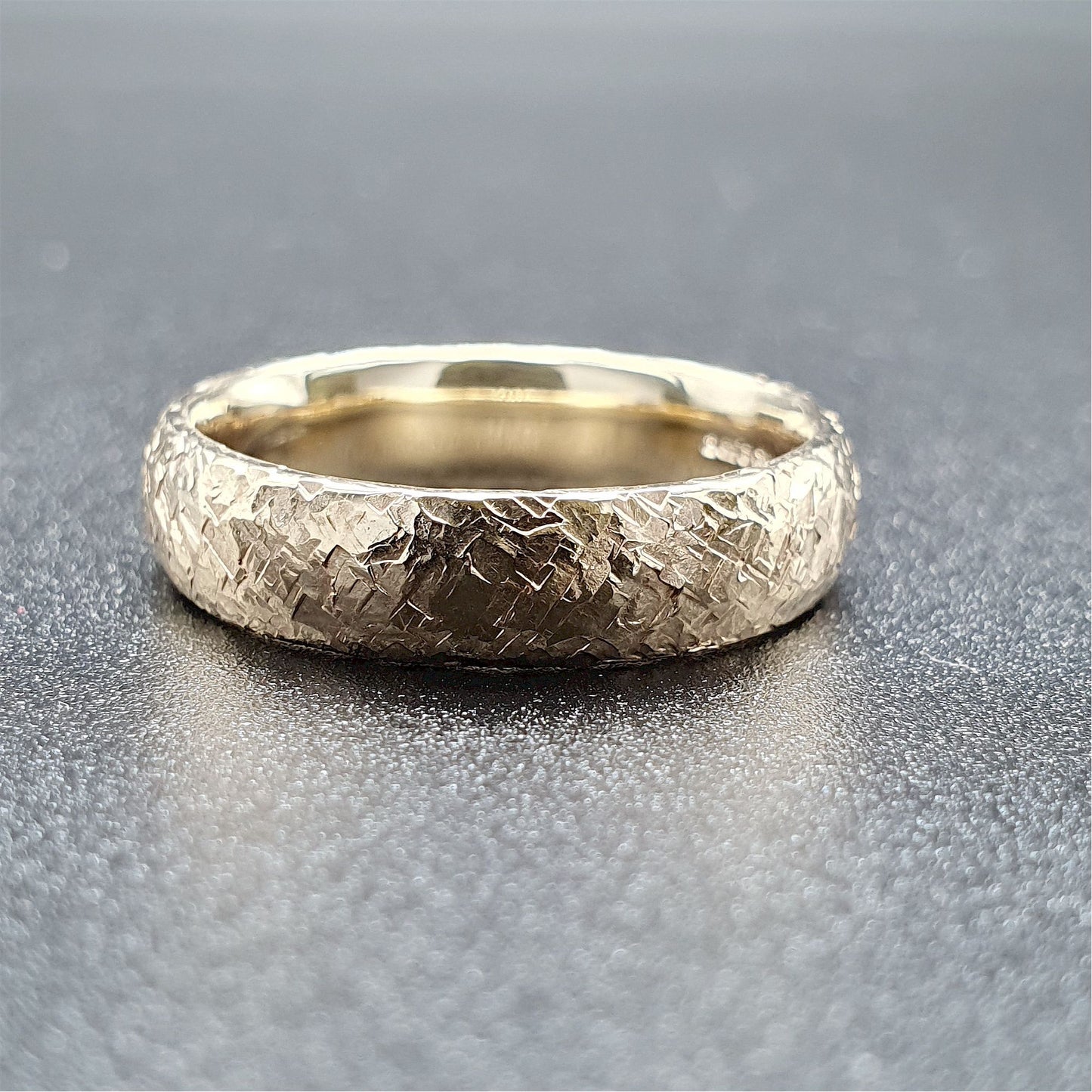 Wedding ring, broad yellow gold Fire hammered design Designer Wedding Rings Wedding Ring 