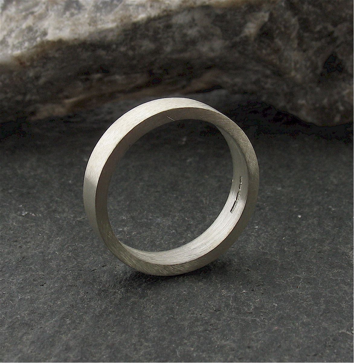 White gold flat thin wedding ring. - Cumbrian Designs