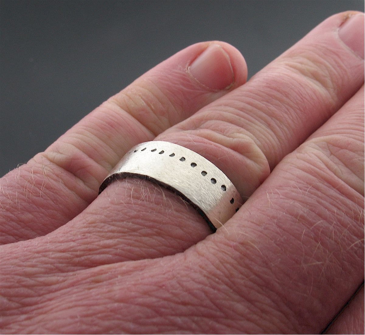 Mens 8mm flat silver wedding ring, Snow Track handmade original design - Cumbrian Designs