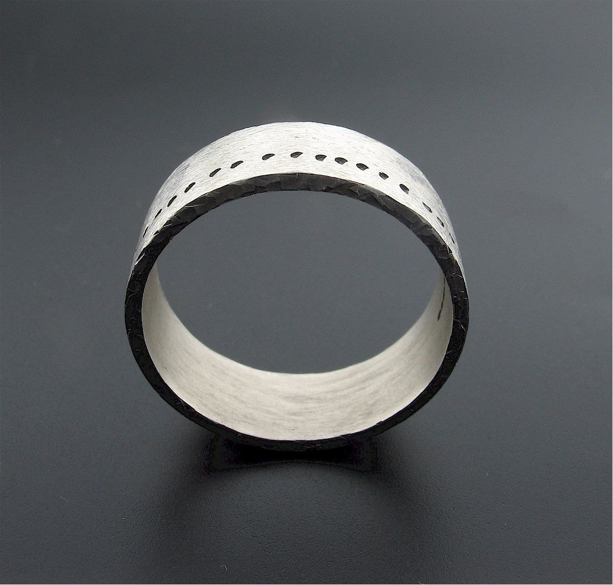 Mens 8mm flat silver wedding ring, Snow Track handmade original design - Cumbrian Designs