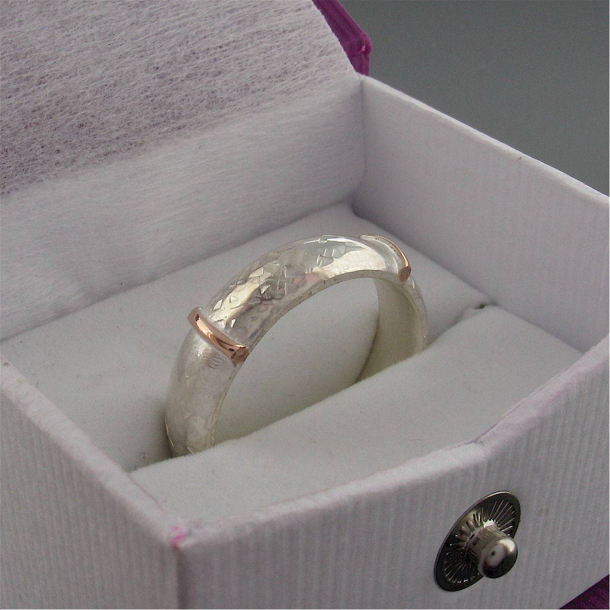 Rustic mans 6mm wedding ring, rose gold, silver Lakeland Mine White design - Cumbrian Designs