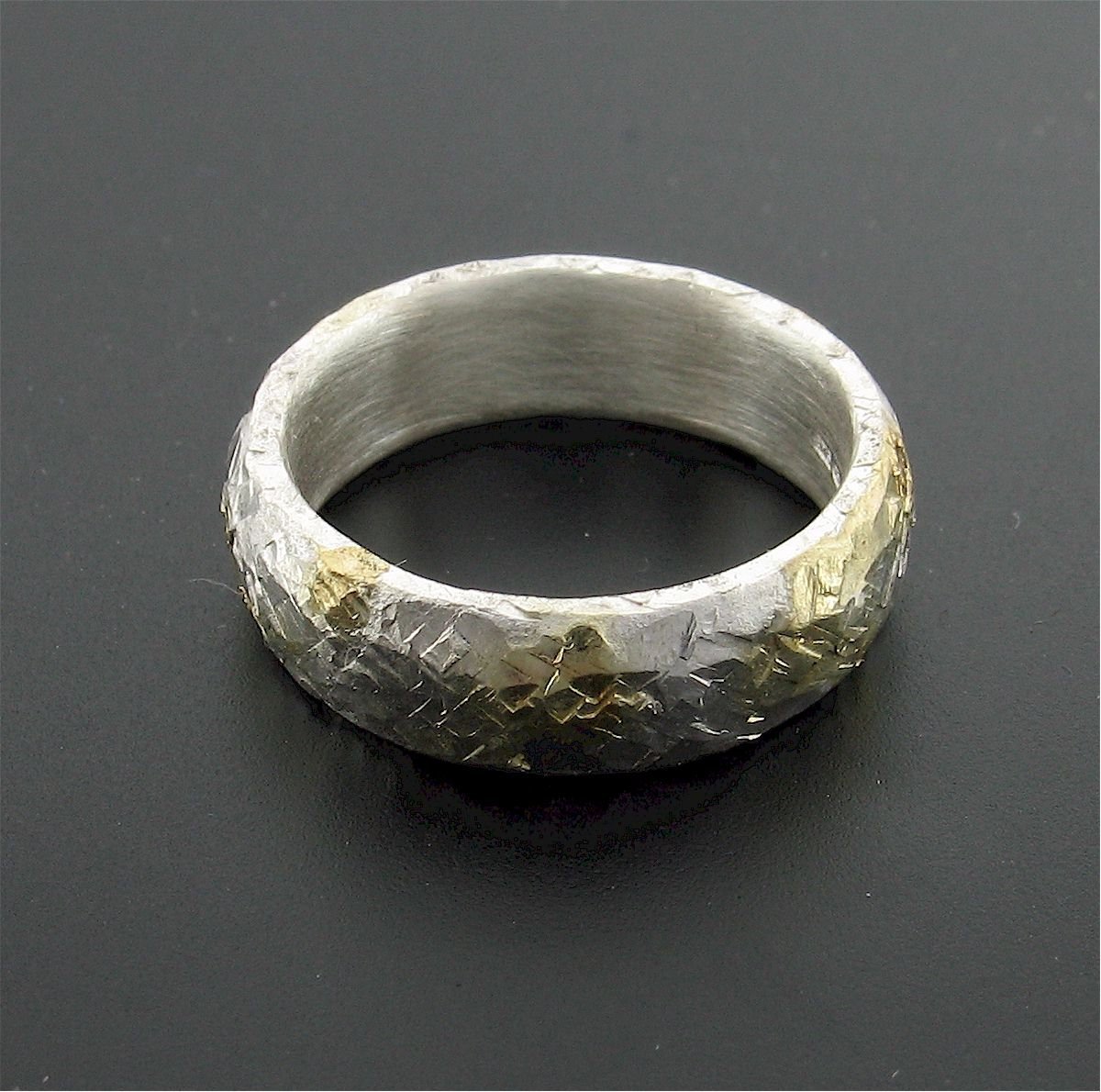 Silver Morning View court wedding ring with rustic hammered surface. Original design 5mm handmade band - Cumbrian Designs