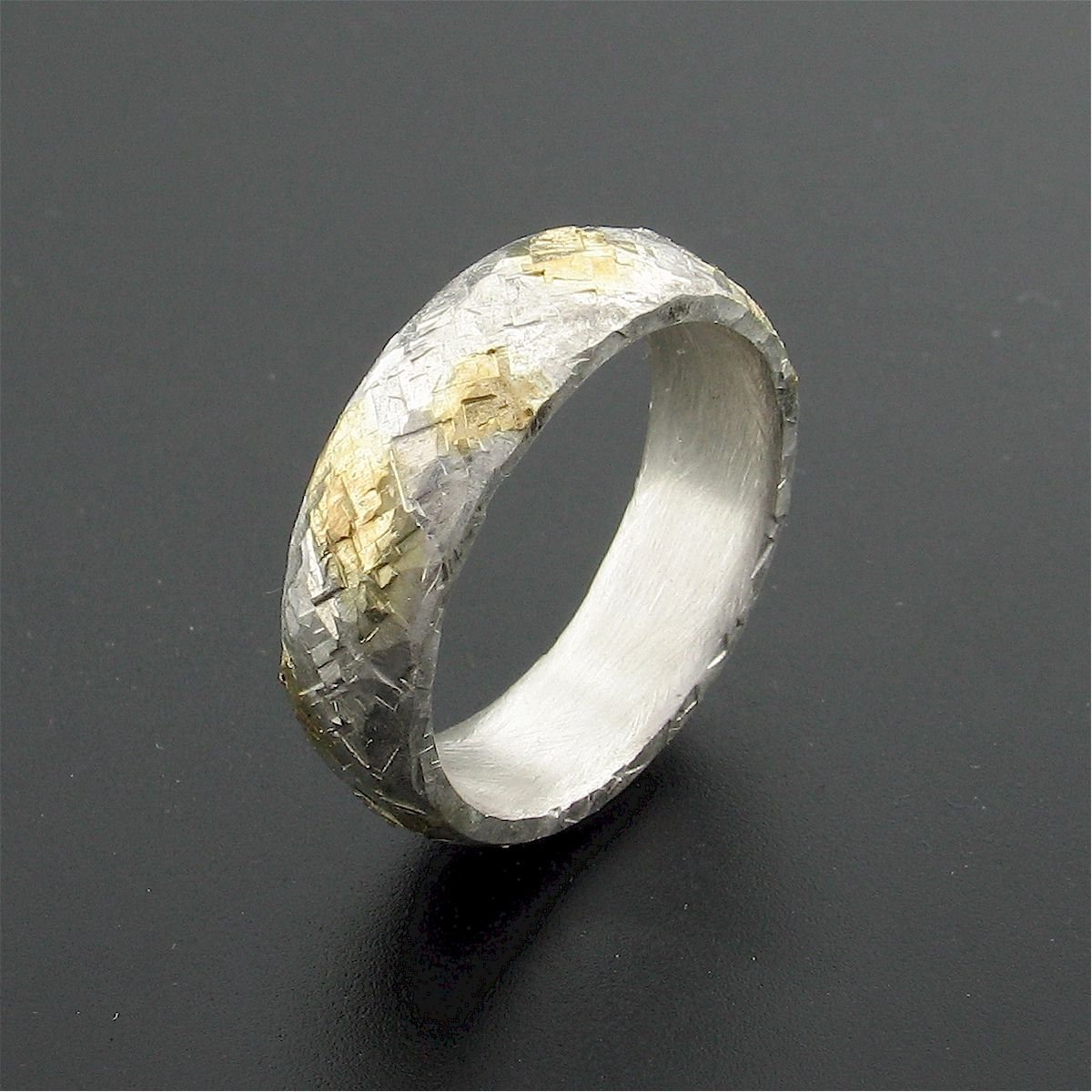 Silver Morning View court wedding ring with rustic hammered surface. Original design 5mm handmade band - Cumbrian Designs