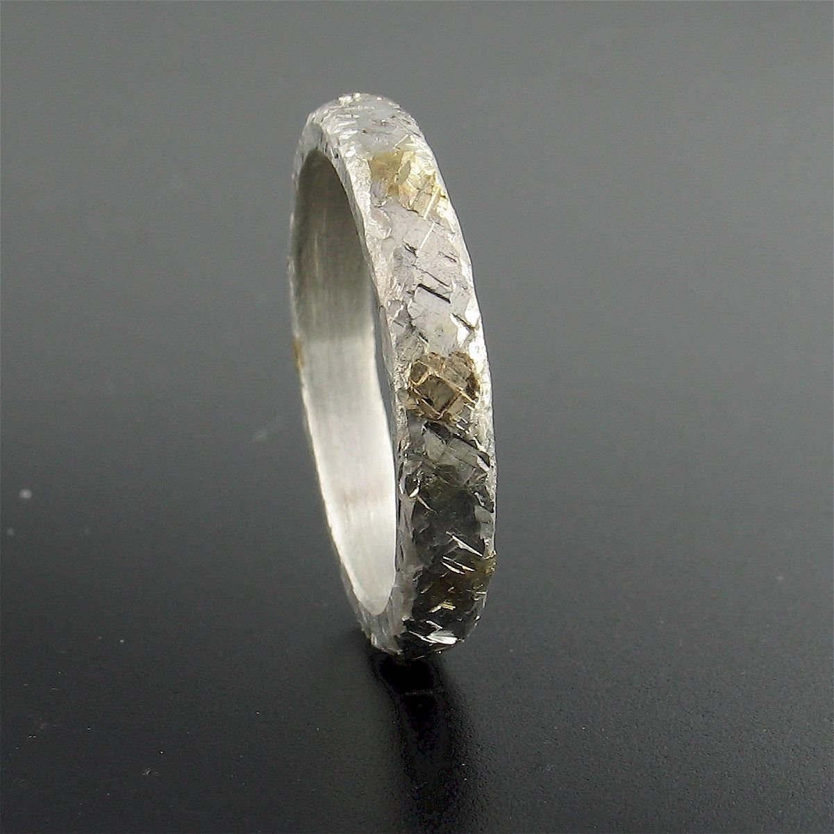 Silver and gold hammered thin wedding ring, Morning View design. - Cumbrian Designs