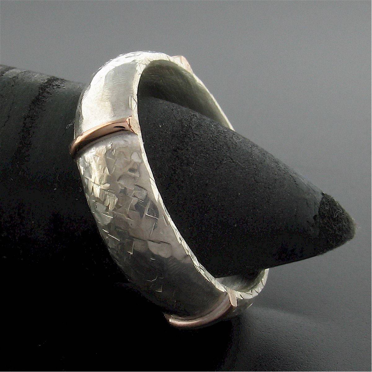 Rustic mans 6mm wedding ring, rose gold, silver Lakeland Mine White design - Cumbrian Designs