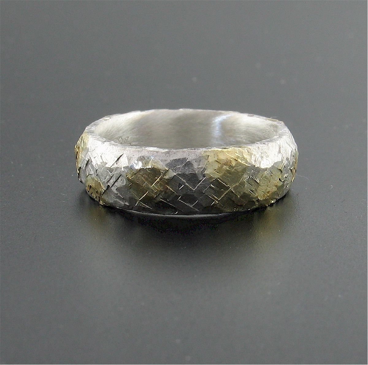 Silver Morning View court wedding ring with rustic hammered surface. Original design 5mm handmade band - Cumbrian Designs